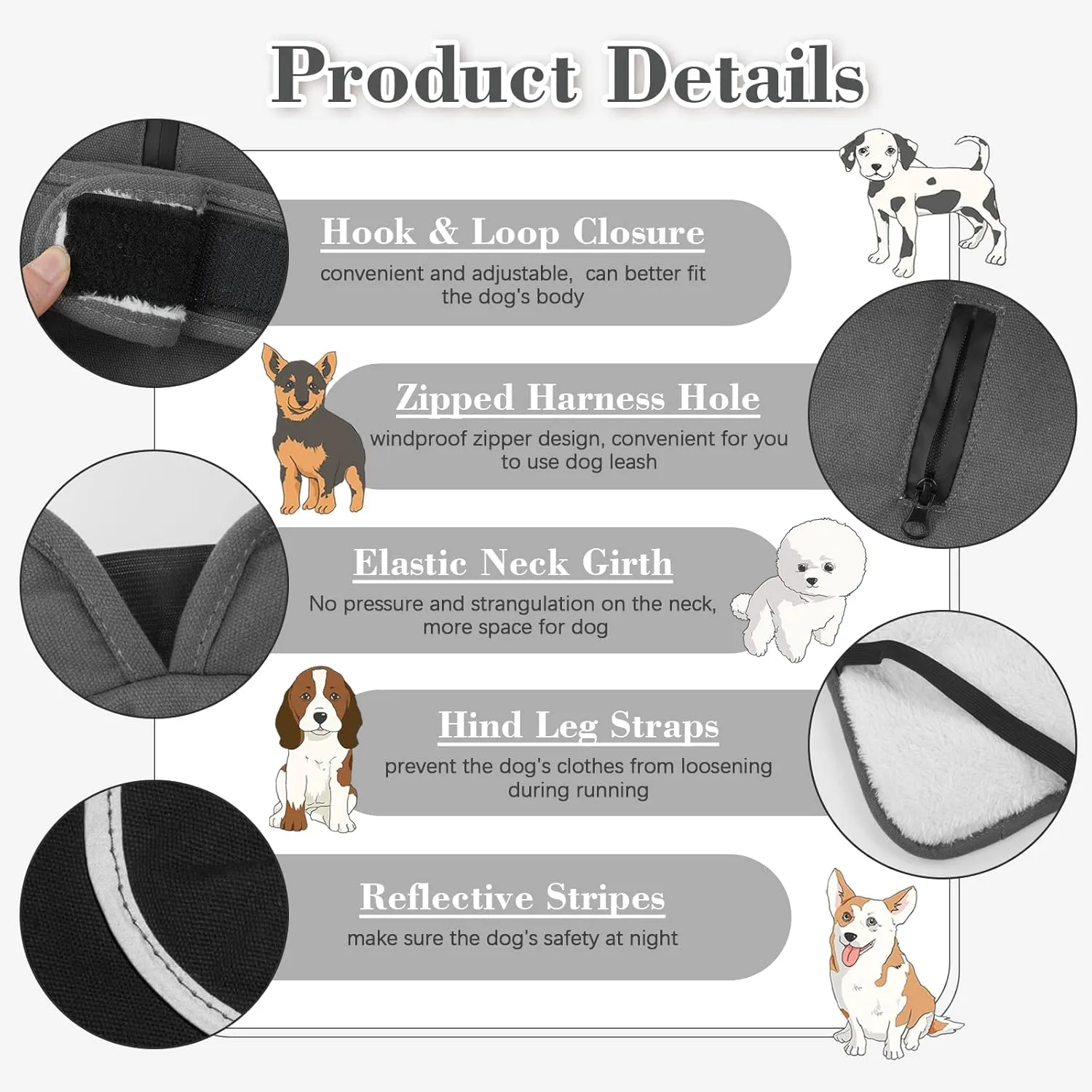 Kuoser Canvas Winter Coat, Warm Jacket Reflective Fleece Cold Weather Coat, Waterproof Vest With Zipper Leash Hole for Small Medium Large Dogs