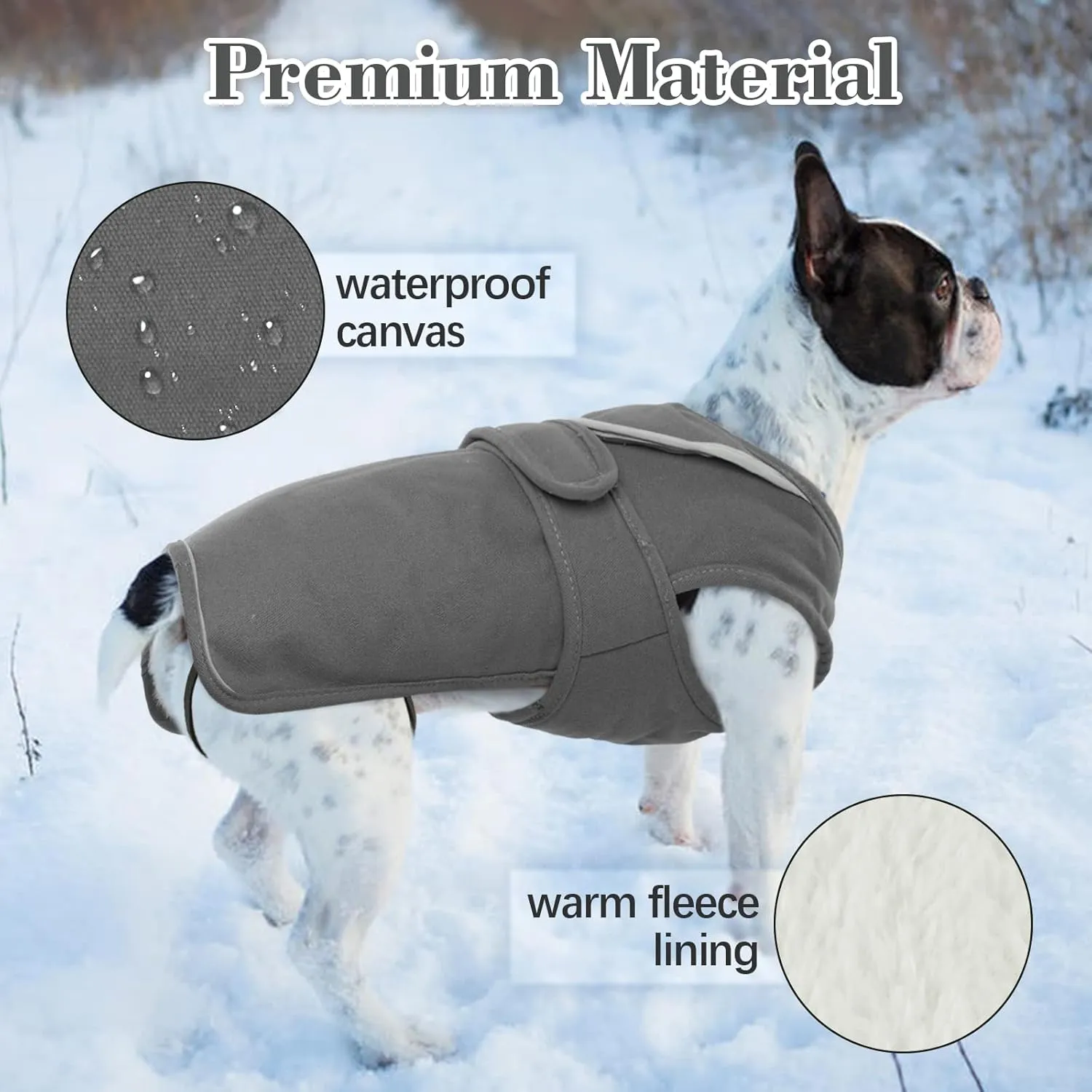 Kuoser Canvas Winter Coat, Warm Jacket Reflective Fleece Cold Weather Coat, Waterproof Vest With Zipper Leash Hole for Small Medium Large Dogs