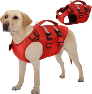 Kuoser Dog Life Jacket, High Flotation Dog Life Vest for Swimming Boating, Adjustable Ripstop Pet Lifesaver for Small Medium and Large Dogs, Reflective Safety Puppy Swimming Vest with Rescue Handle