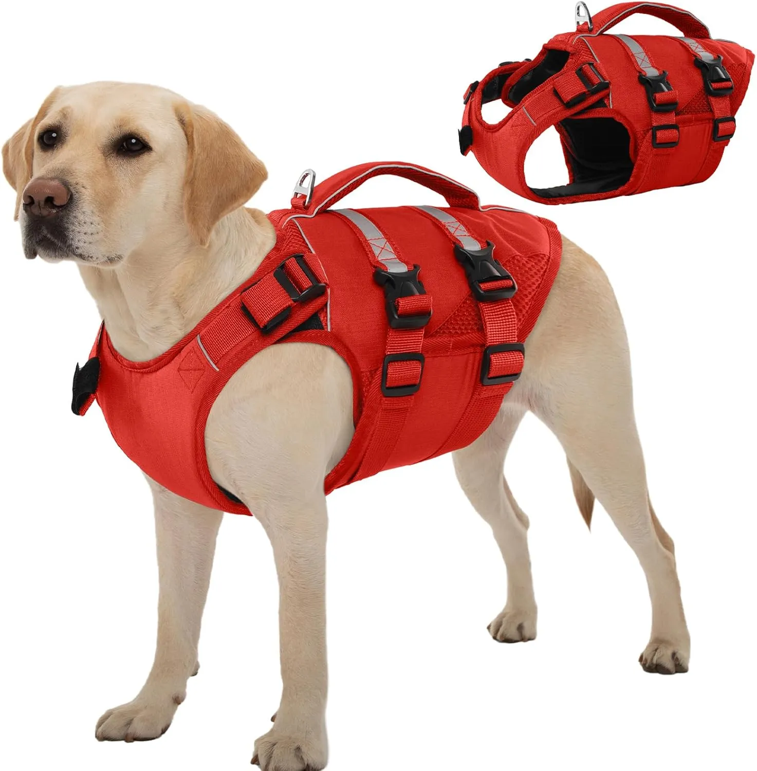 Kuoser Dog Life Jacket, High Flotation Dog Life Vest for Swimming Boating, Adjustable Ripstop Pet Lifesaver for Small Medium and Large Dogs, Reflective Safety Puppy Swimming Vest with Rescue Handle