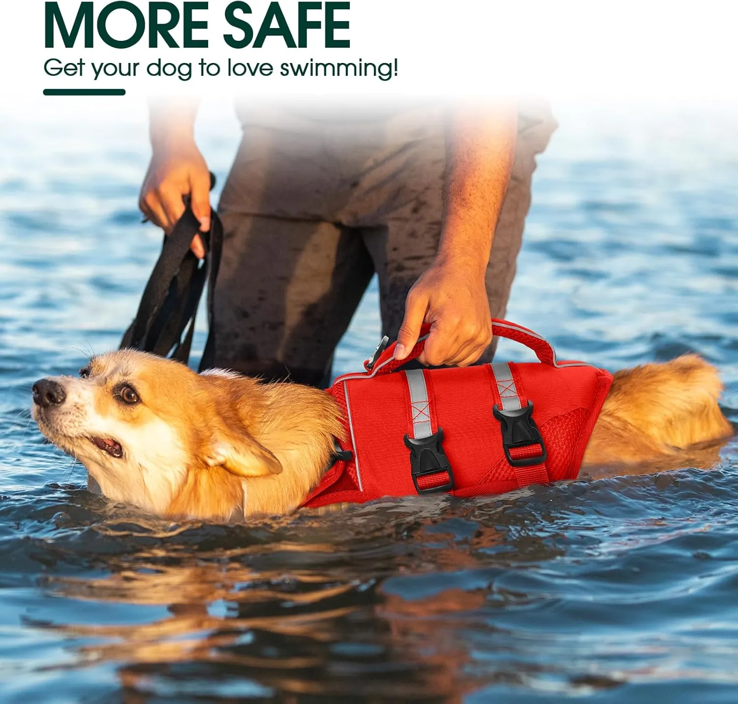 Kuoser Dog Life Jacket, High Flotation Dog Life Vest for Swimming Boating, Adjustable Ripstop Pet Lifesaver for Small Medium and Large Dogs, Reflective Safety Puppy Swimming Vest with Rescue Handle
