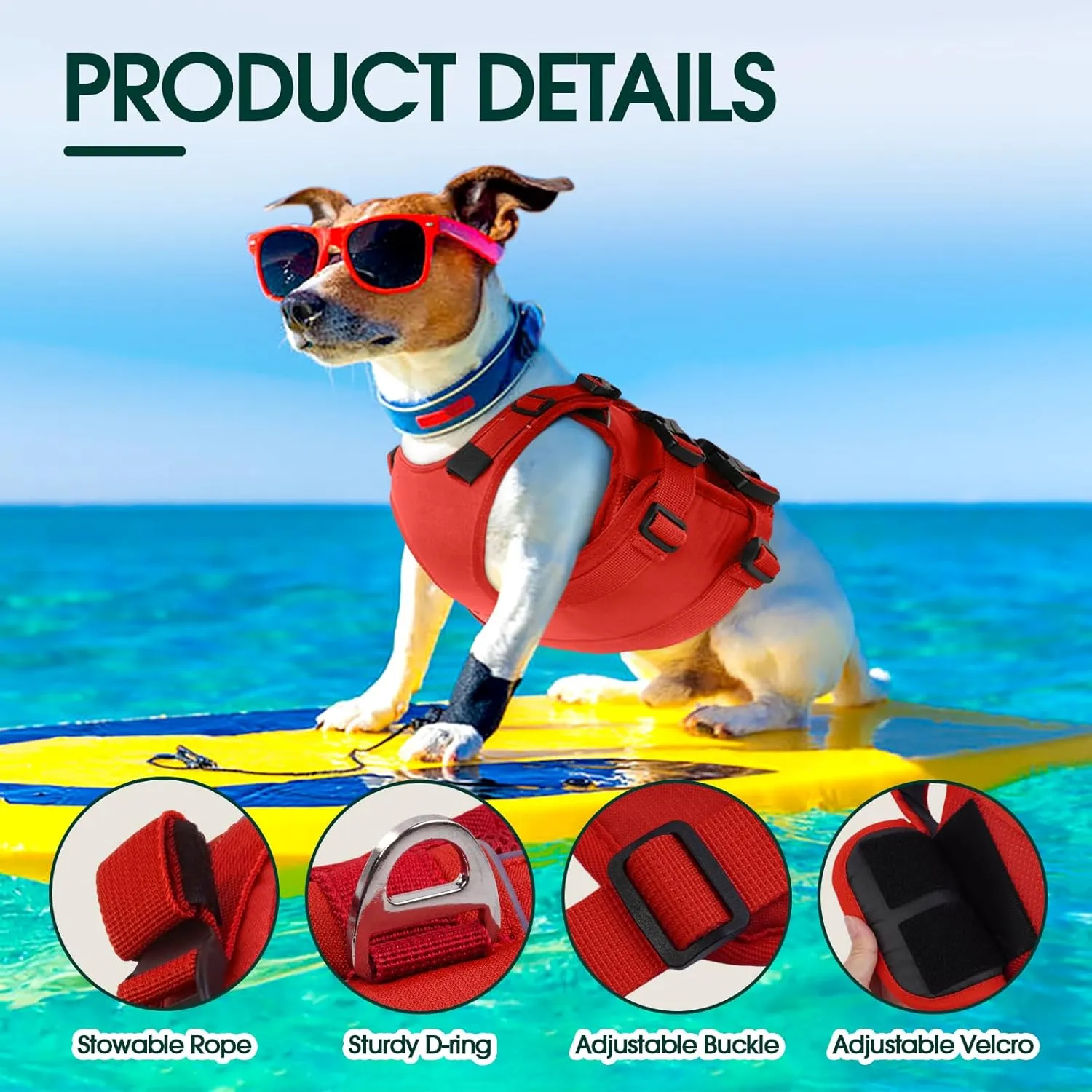 Kuoser Dog Life Jacket, High Flotation Dog Life Vest for Swimming Boating, Adjustable Ripstop Pet Lifesaver for Small Medium and Large Dogs, Reflective Safety Puppy Swimming Vest with Rescue Handle