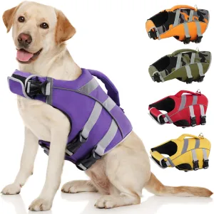 Kuoser Life Jacket with Reflective Stripes, Adjustable High Visibility Dog Vest Ripstop Lifesaver Pet Life Preserver for Small Medium and Large Dogs