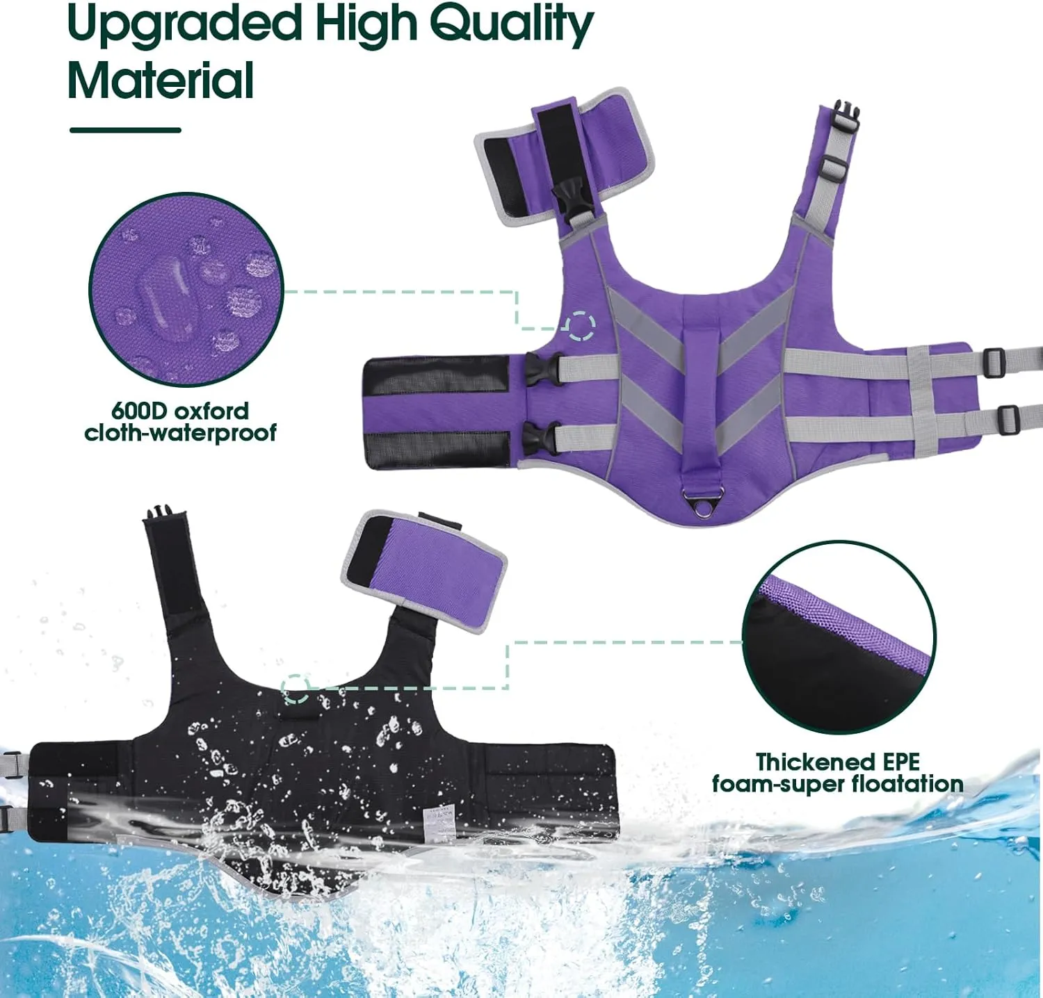 Kuoser Life Jacket with Reflective Stripes, Adjustable High Visibility Dog Vest Ripstop Lifesaver Pet Life Preserver for Small Medium and Large Dogs