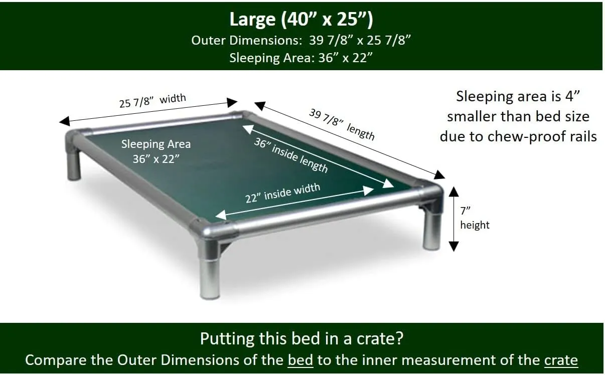 Kuranda Chewproof Bed - Silver Aluminum - 40" x 25" - Cordura Nylon - Forest