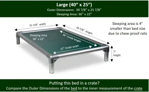 Kuranda Chewproof Bed - Silver Aluminum - 40" x 25" - Cordura Nylon - Forest