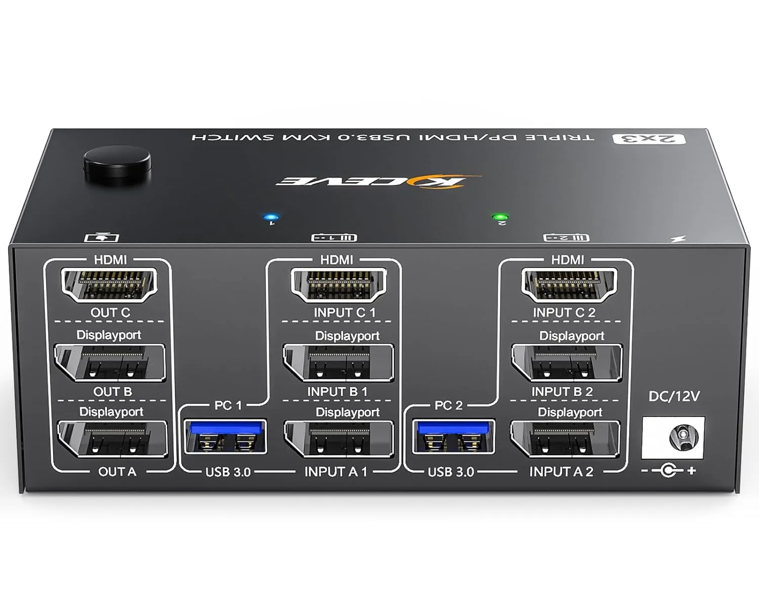 KVM Switch 3 Monitors 2 Computers 8K@60Hz 4K@144Hz, 2 Displayport   HDMI USB3.0 KVM Switch Triple Monitor with 4 USB 3.0 Port for Keyboard Mouse, Wired Remote,Power Adapter and 5 Cables Included