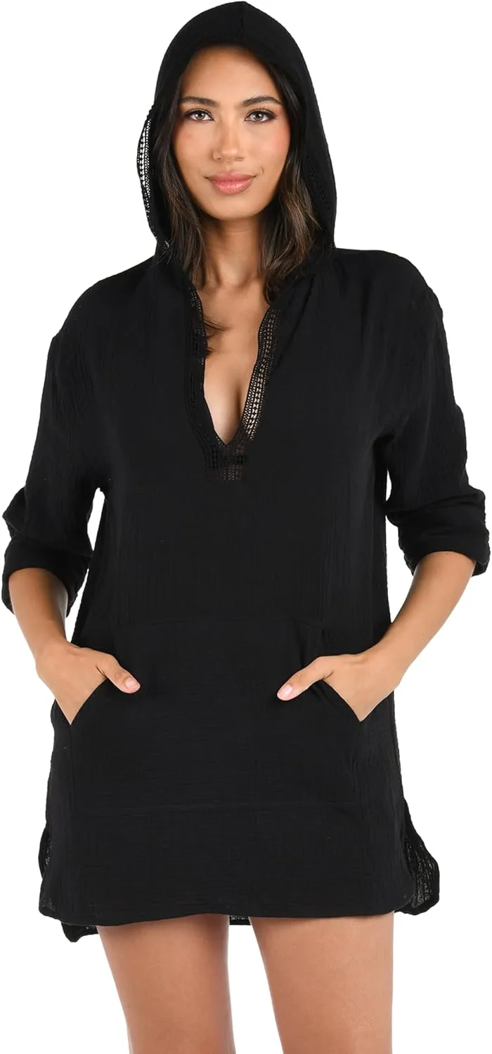 La Blanca Women's Between The Lines Pullover Square Hoodie Cover Up