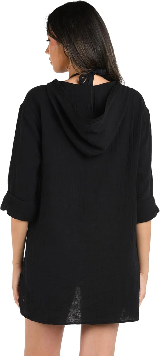 La Blanca Women's Between The Lines Pullover Square Hoodie Cover Up