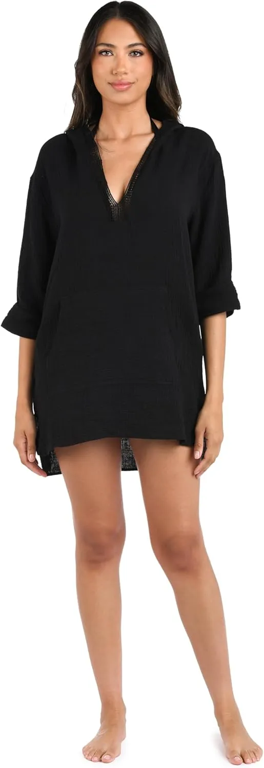 La Blanca Women's Between The Lines Pullover Square Hoodie Cover Up