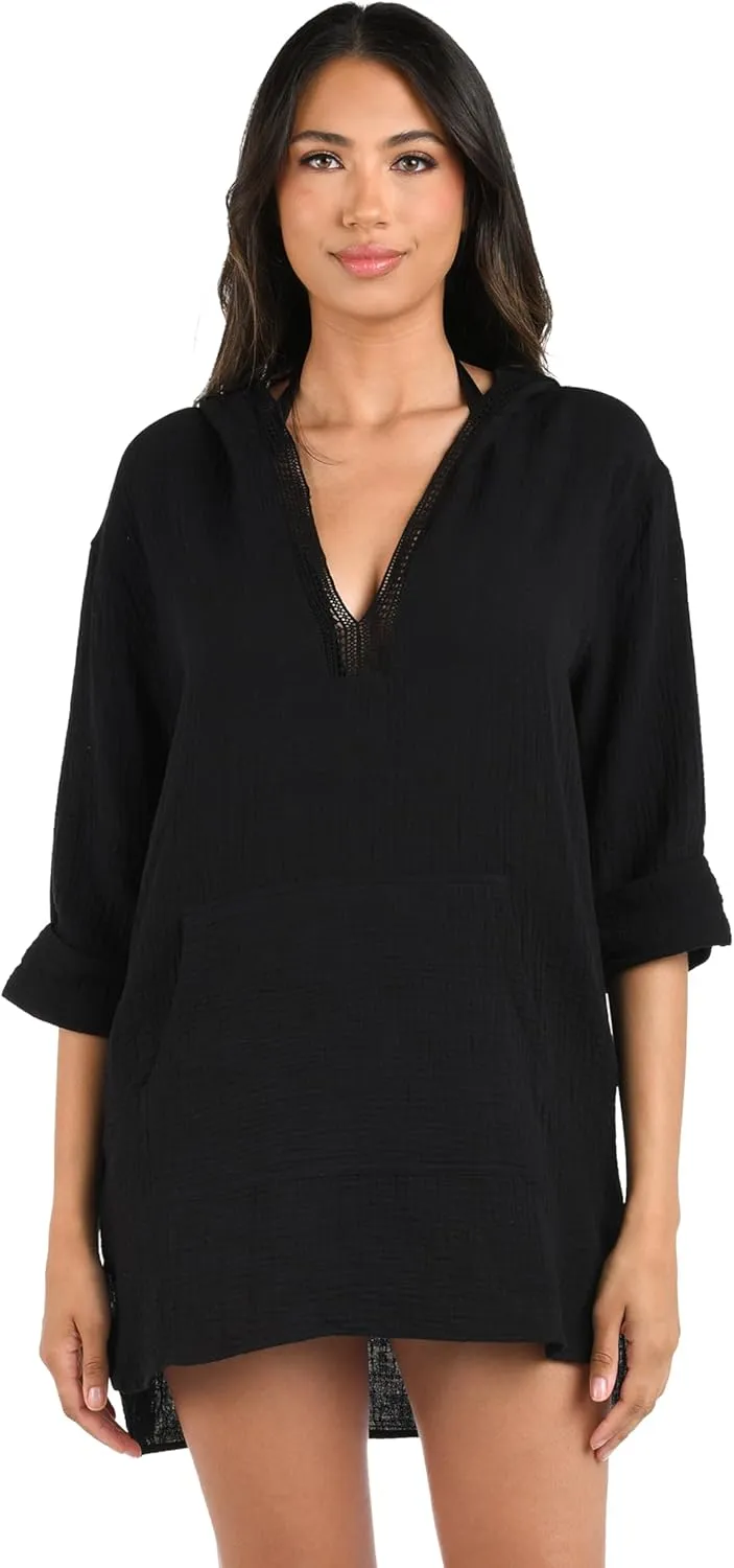 La Blanca Women's Between The Lines Pullover Square Hoodie Cover Up