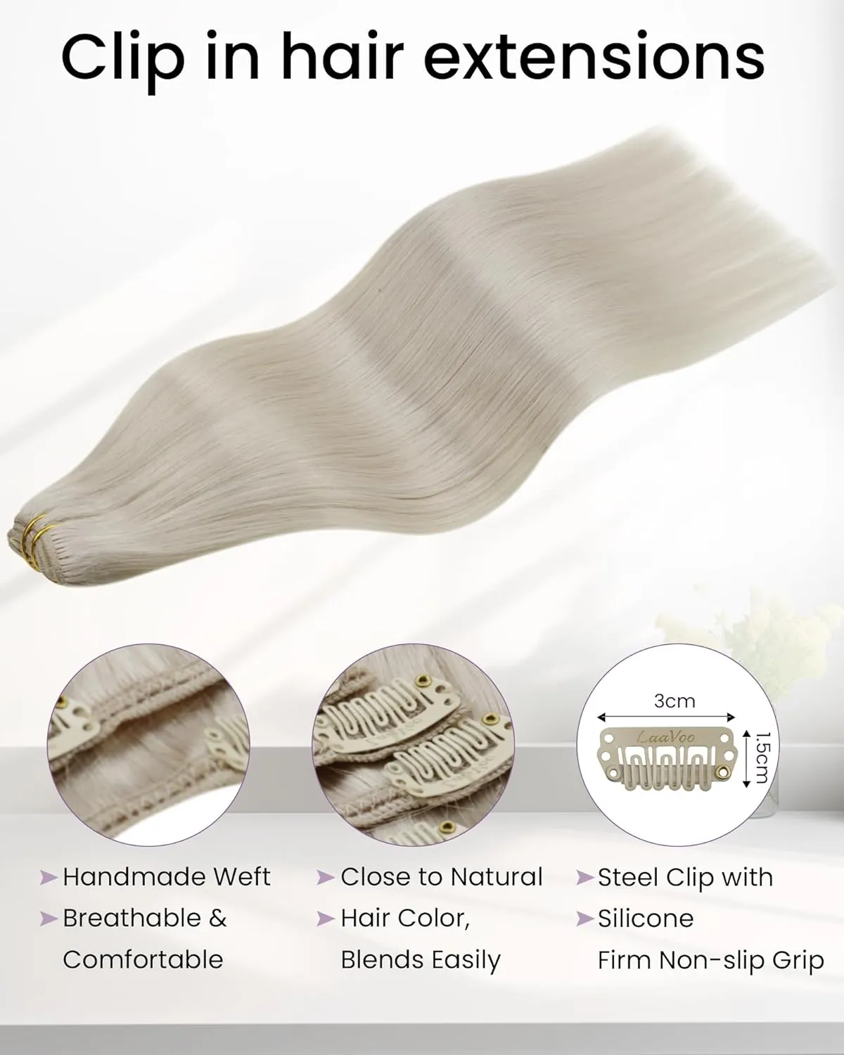 LaaVoo Human Hair Clip in Extensions Blonde Clip in Hair Extensions Real Human Hair Platinum Blonde Hair Extensions Clip ins Soft Straight Full Head 22 Inch 5pcs/80g