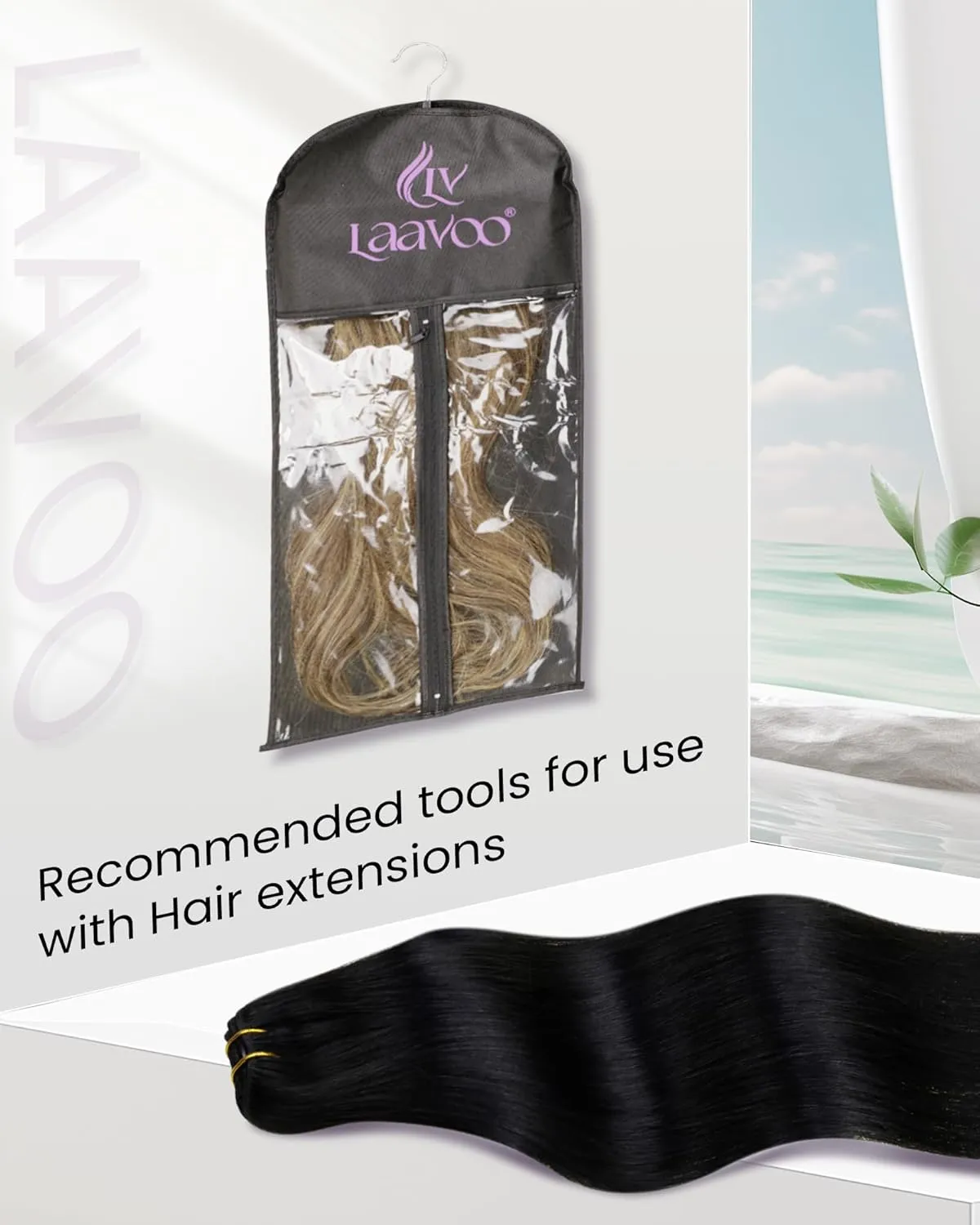 LaaVoo Human Hair Clip in Extensions Jet Black Clip in Hair Extensions Real Human Hair #1 Black Real Human Hair Extensions Straight Double Weft 22 Inch 5pcs 80g