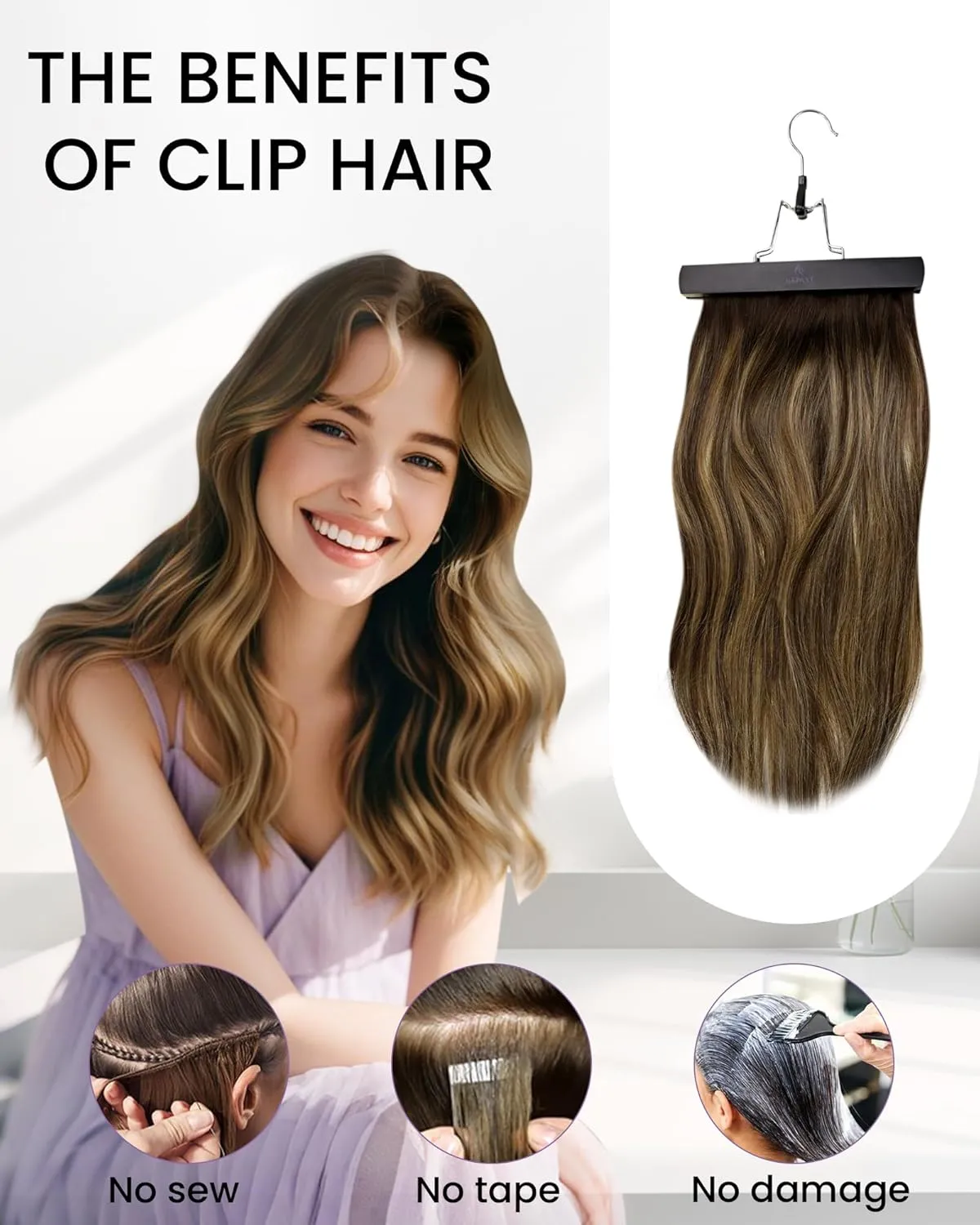 LaaVoo Human Hair Clip in Extensions Jet Black Clip in Hair Extensions Real Human Hair #1 Black Real Human Hair Extensions Straight Double Weft 22 Inch 5pcs 80g