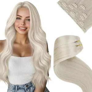 LaaVoo Platinum Blonde Clip in Hair Extensions Real Human Hair White Blonde Human Hair Clip in Extensions 20 Inch 5pcs 80g