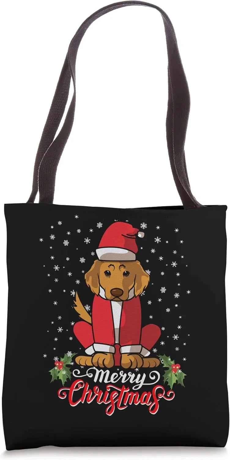 Labrador Retriver Dog Greets Merry Christmas Santa Black Tote Bag
