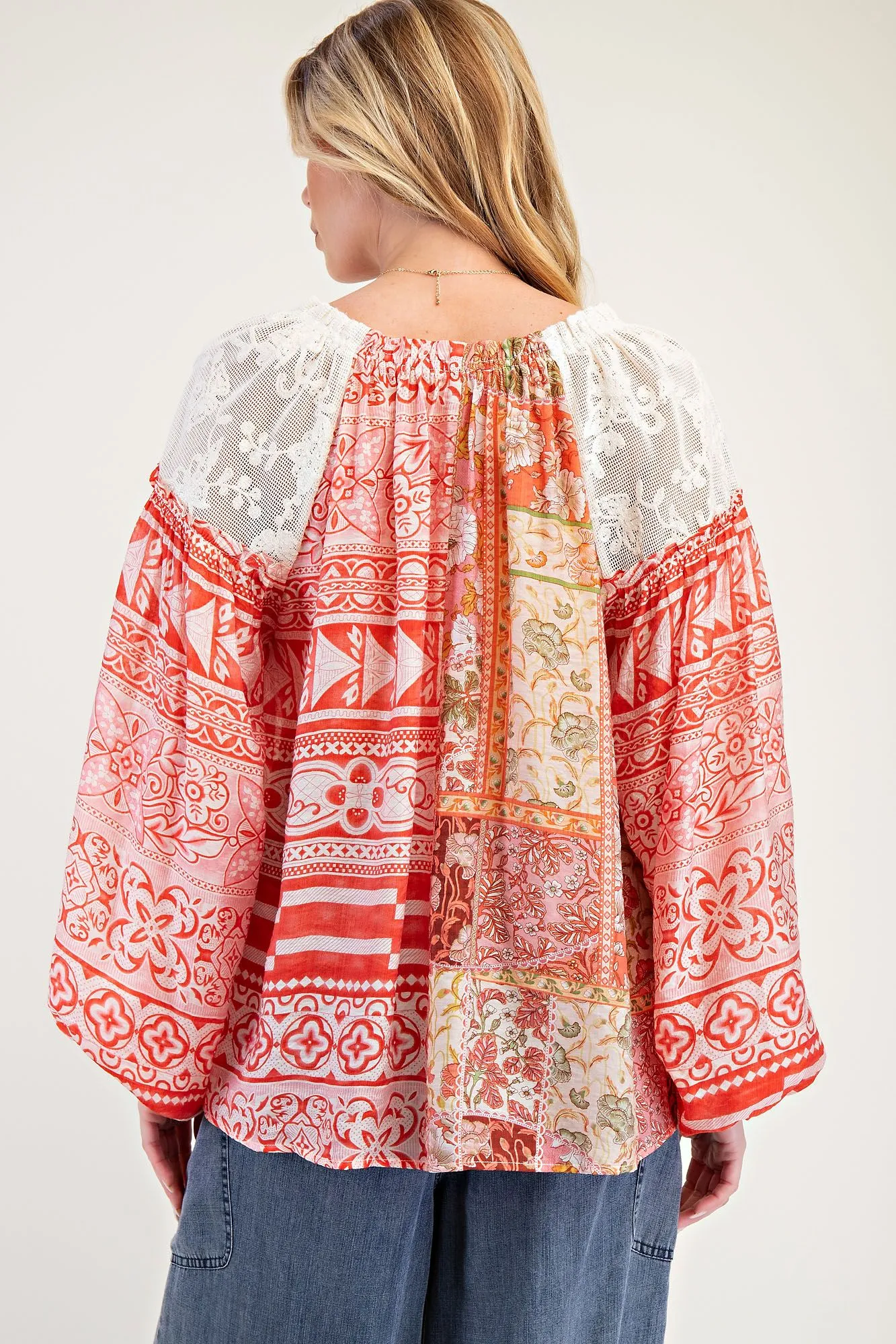 Ladies Easel Print Mix Loose Blouse - ET25952