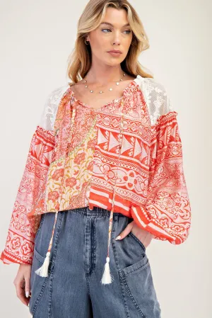 Ladies Easel Print Mix Loose Blouse - ET25952