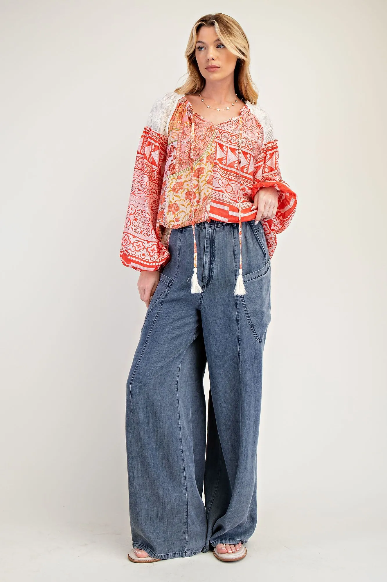 Ladies Easel Print Mix Loose Blouse - ET25952