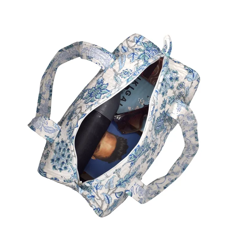 LAMIUM FLOWER HAND BLOCK PRINTED QUILTED TRAVEL MICRO DUFFLE BAG
