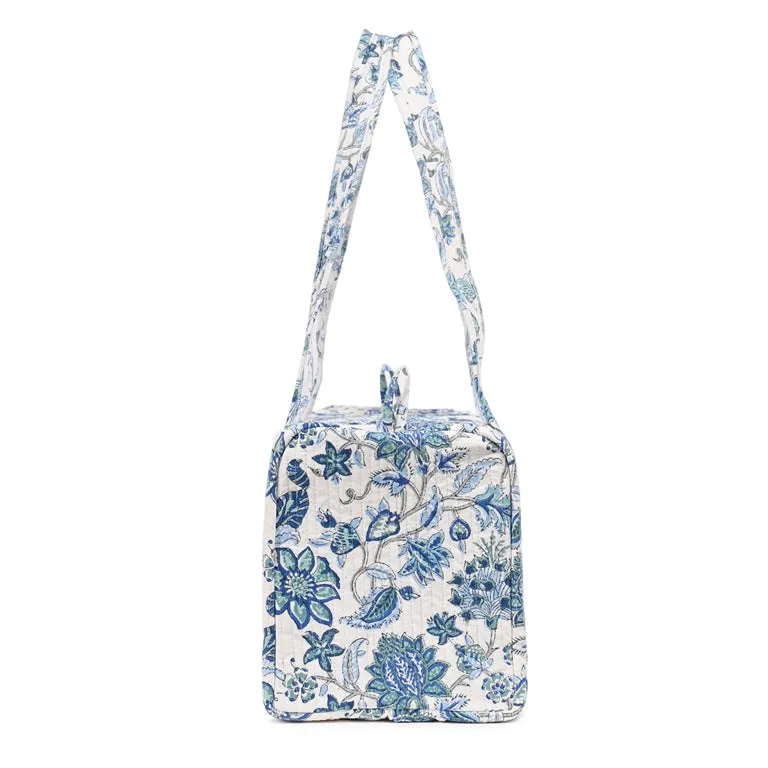 LAMIUM FLOWER HAND BLOCK PRINTED QUILTED TRAVEL MICRO DUFFLE BAG