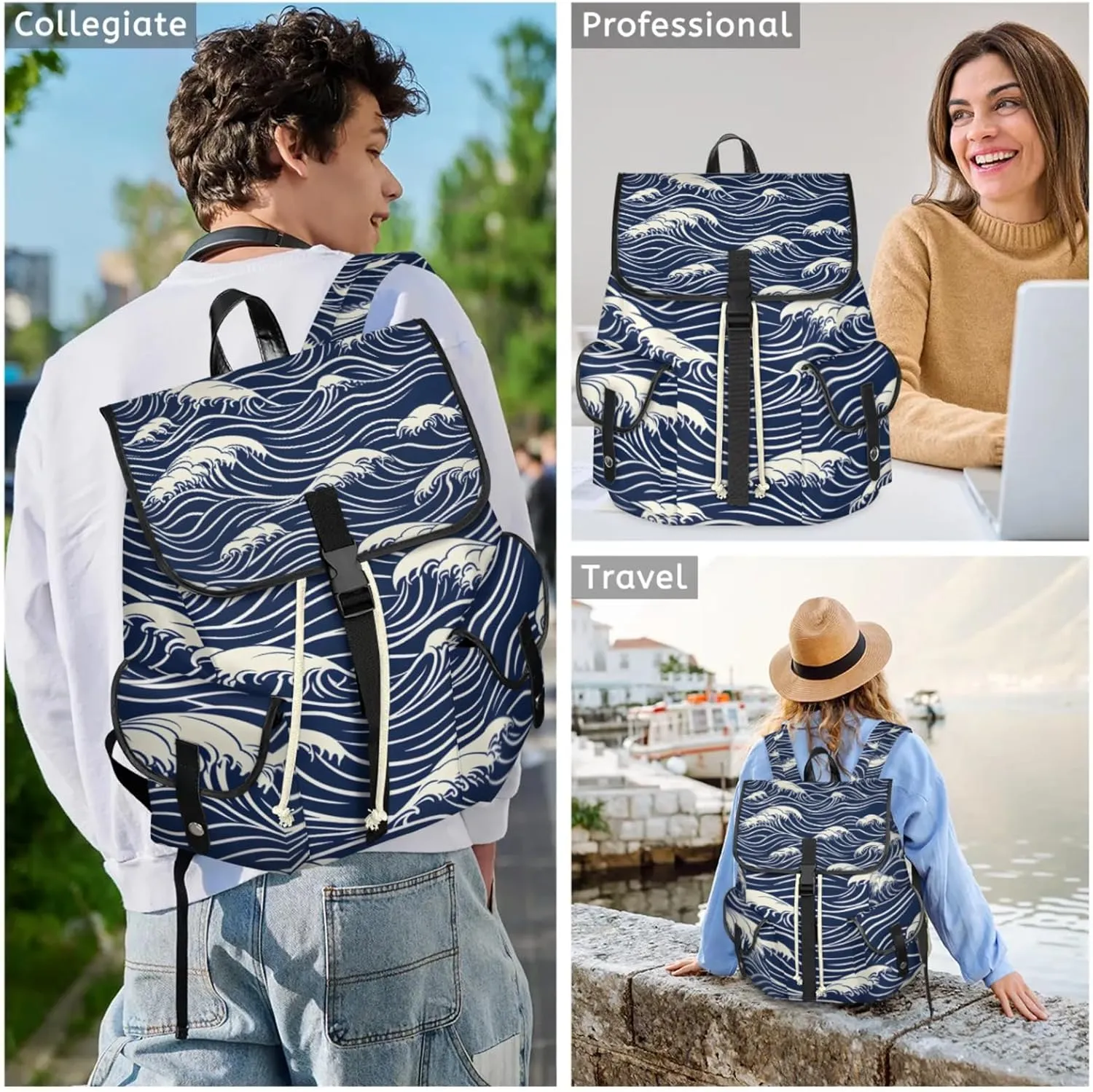 Laptop Backpacks Seawater Print Travel Backpack for Women Work Backpack Computer Bag for Business Travel Fits 15 Inch Laptop