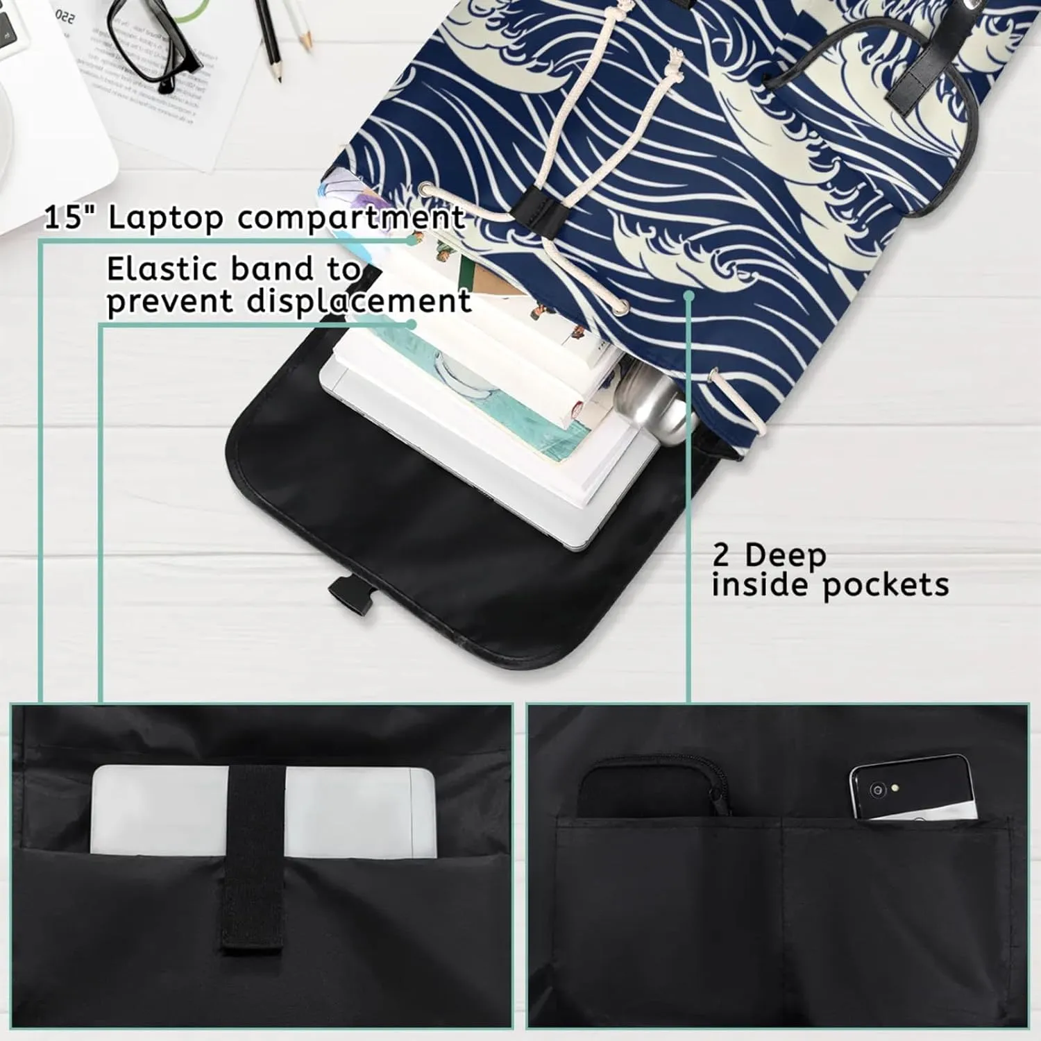 Laptop Backpacks Seawater Print Travel Backpack for Women Work Backpack Computer Bag for Business Travel Fits 15 Inch Laptop