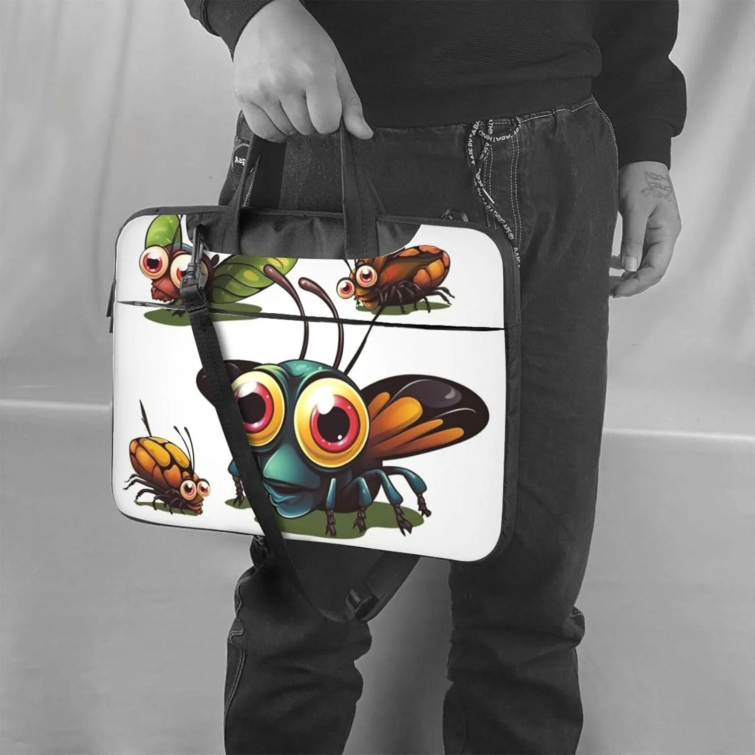 Laptop Sleeve Bag Shockproof Notebook Case Cartoon Insect Computer Carrying Case with Shoulder Strap 15.6 inch