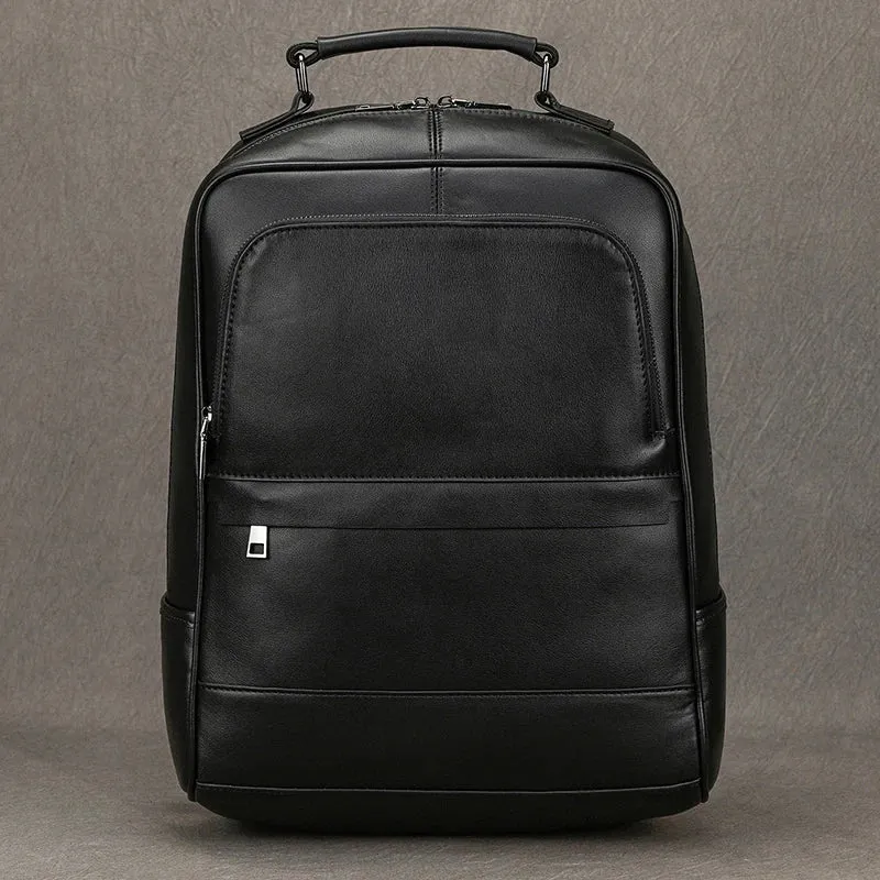 Large Capacity Leather Backpack Men 15.6" Laptop Travel Bag