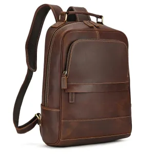 Large Capacity Leather Backpack Men 15.6" Laptop Travel Bag