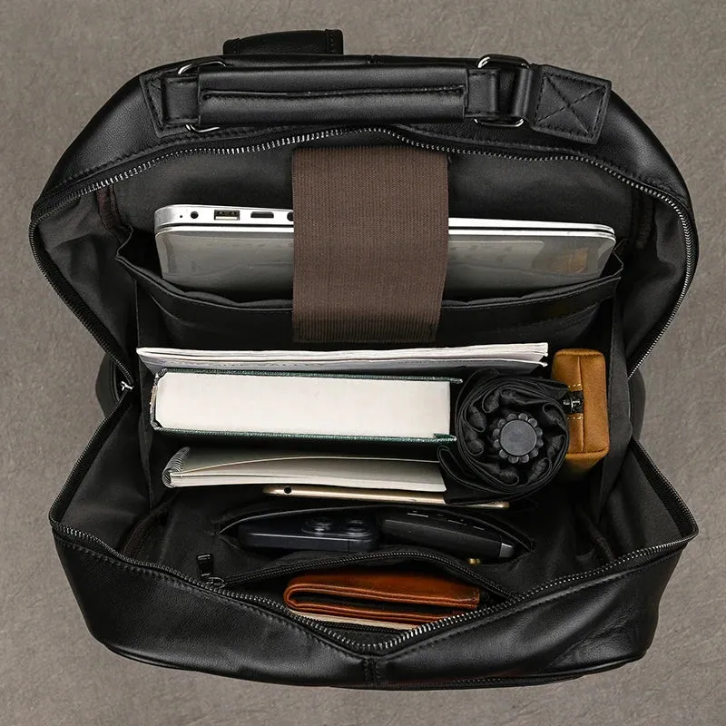 Large Capacity Leather Backpack Men 15.6" Laptop Travel Bag