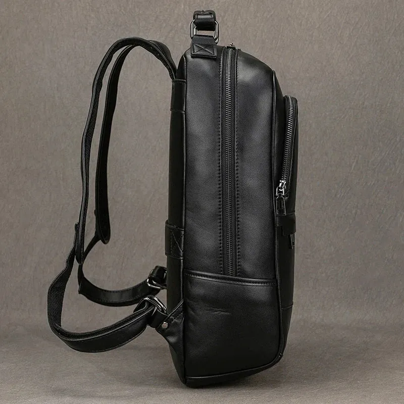 Large Capacity Leather Backpack Men 15.6" Laptop Travel Bag