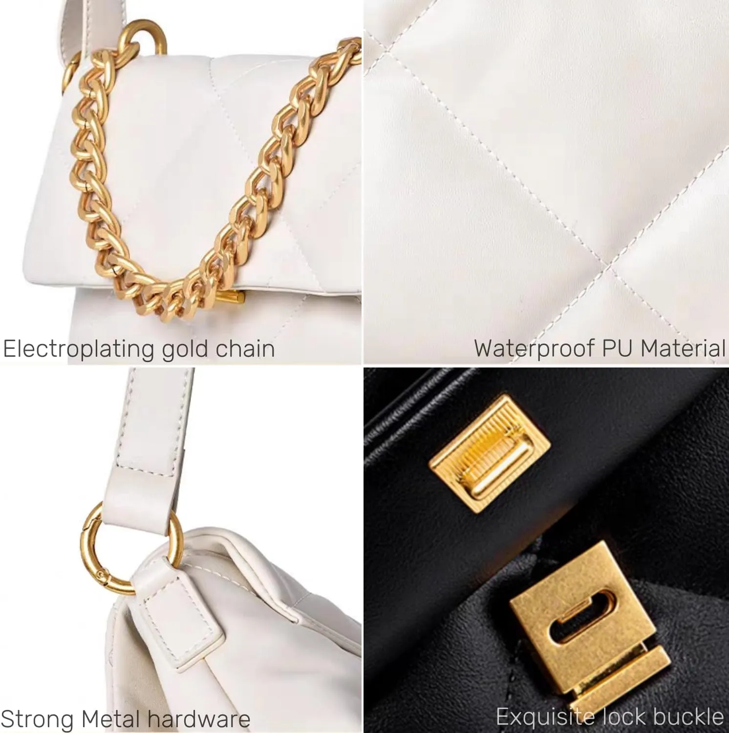 Large Capacity Quilted Bag Flap Bags for Women Trendy Tote Shoulder Crossbody Bags Travel Handbags with a Golden Chain