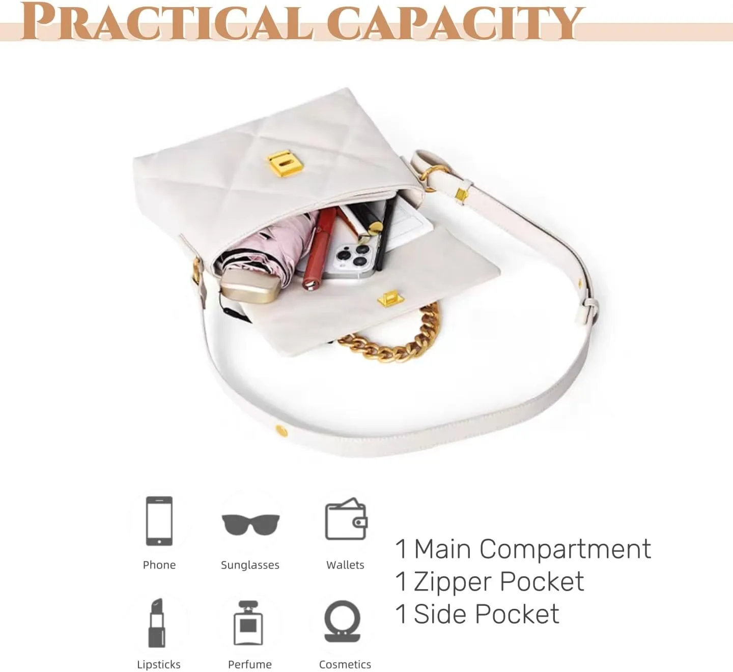 Large Capacity Quilted Bag Flap Bags for Women Trendy Tote Shoulder Crossbody Bags Travel Handbags with a Golden Chain