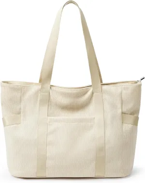 Large Corduroy Tote Bag Women Zipper 24L Anti Splash Casual Shoulder Hobo Handbag Everyday for Stanley Cup Holder