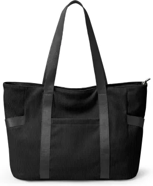 Large Corduroy Tote Bag Women Zipper 24L Anti Splash Casual Shoulder Hobo Handbag Everyday for Stanley Cup Holder