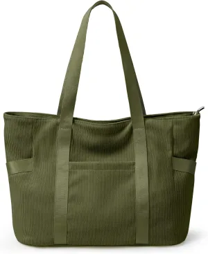 Large Corduroy Tote Bag Women Zipper 24L Anti Splash Casual Shoulder Hobo Handbag Everyday for Stanley Cup Holder