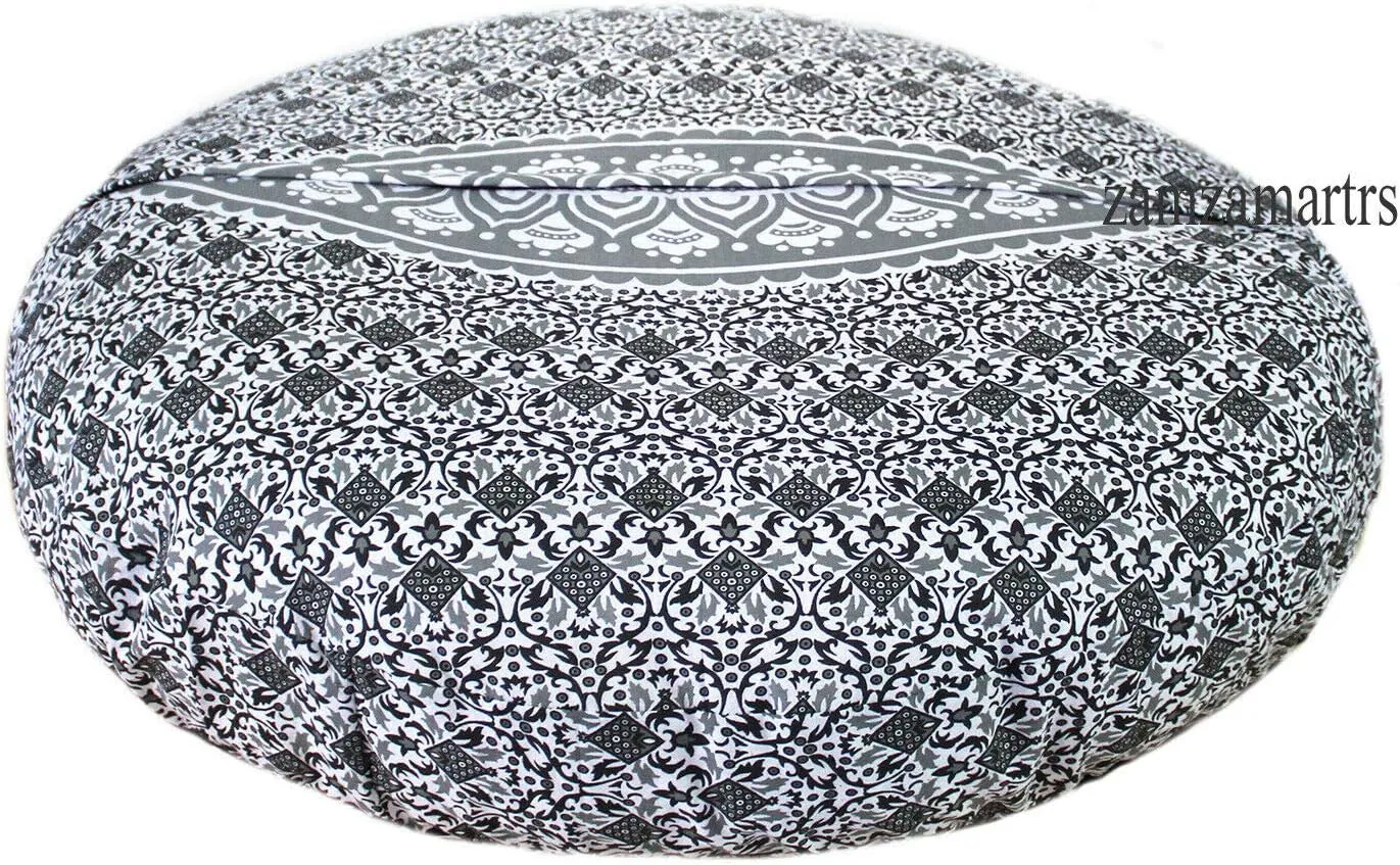 Large Indian Mandala Round Floor Cushion Cover Room Decor Cotton Pillow Sham Bohemian Ottoman Pouf Cover Outdoor Cushion Cover Pet Dog Bed Cover Beach Throws Footstool
