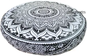 Large Indian Mandala Round Floor Cushion Cover Room Decor Cotton Pillow Sham Bohemian Ottoman Pouf Cover Outdoor Cushion Cover Pet Dog Bed Cover Beach Throws Footstool