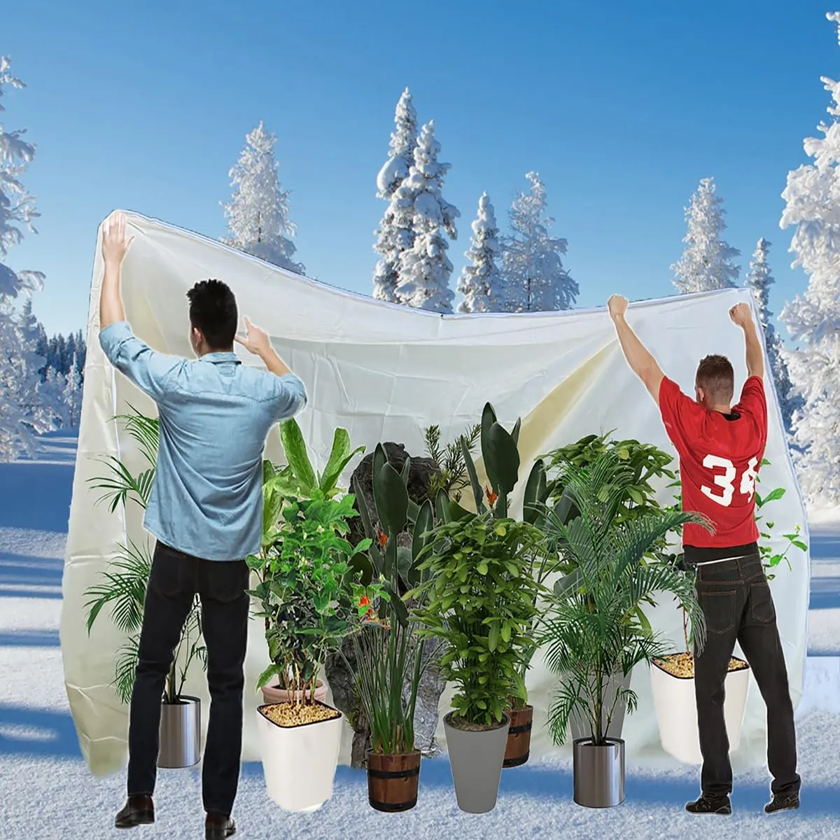 Large Plant Protector, Frost Proof Fabric Drawstring Bag Set, Extra Large Plant Frost Cover, Plant Insulation Cover for Garden Plants, Winter, 98″L x 142″H