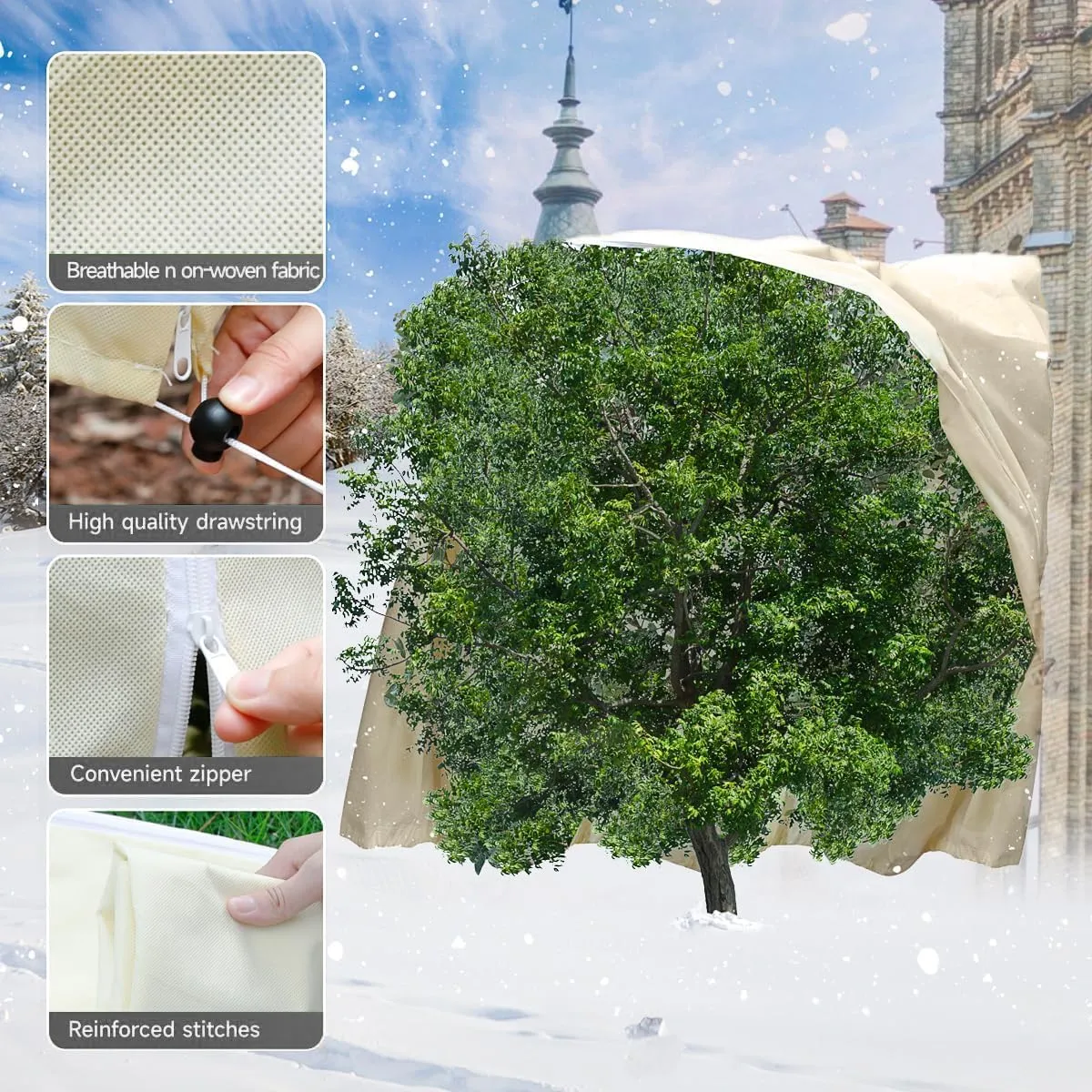 Large Plant Protector, Frost Proof Fabric Drawstring Bag Set, Extra Large Plant Frost Cover, Plant Insulation Cover for Garden Plants, Winter, 98″L x 142″H