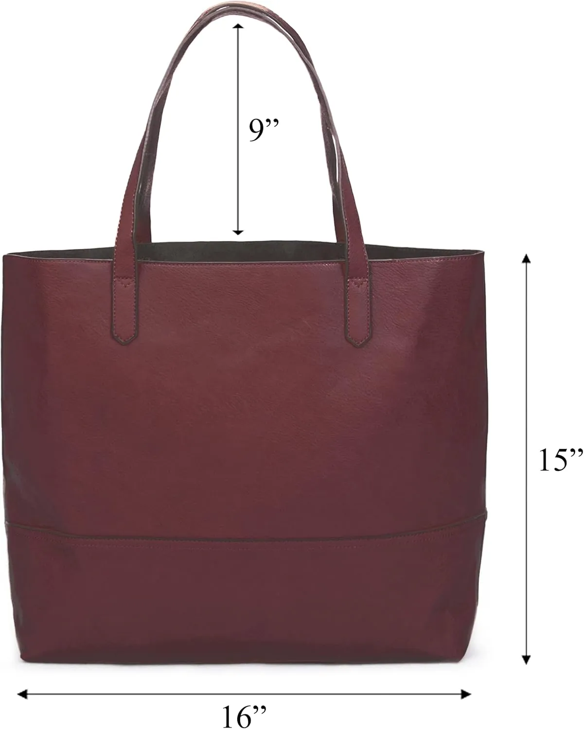 Large Vegan Leather Tote - Womens Slouchy Shoulder Bag with Open Top