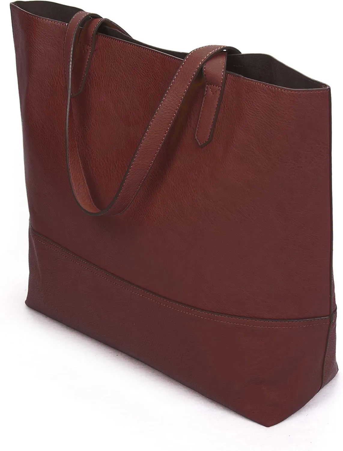 Large Vegan Leather Tote - Womens Slouchy Shoulder Bag with Open Top