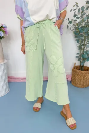 Laura Floral Detail Mineral Washed Terry Knit Wide Leg Pants