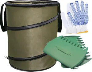 Leaf Bags Collapsible with Leaf Claws, 10 Gallon Pop Up Garden Bag Reusable Leaf Collector Bag Yard Waste Bags Garden Trash Bag for Lawn Care and Gardening