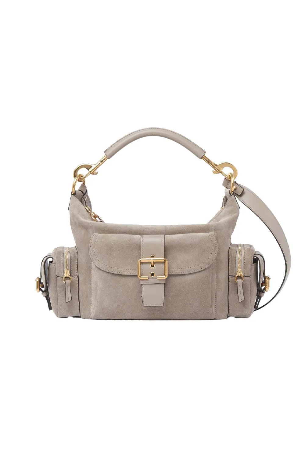 Leather-Trimmed Suede Camera Shoulder Bag