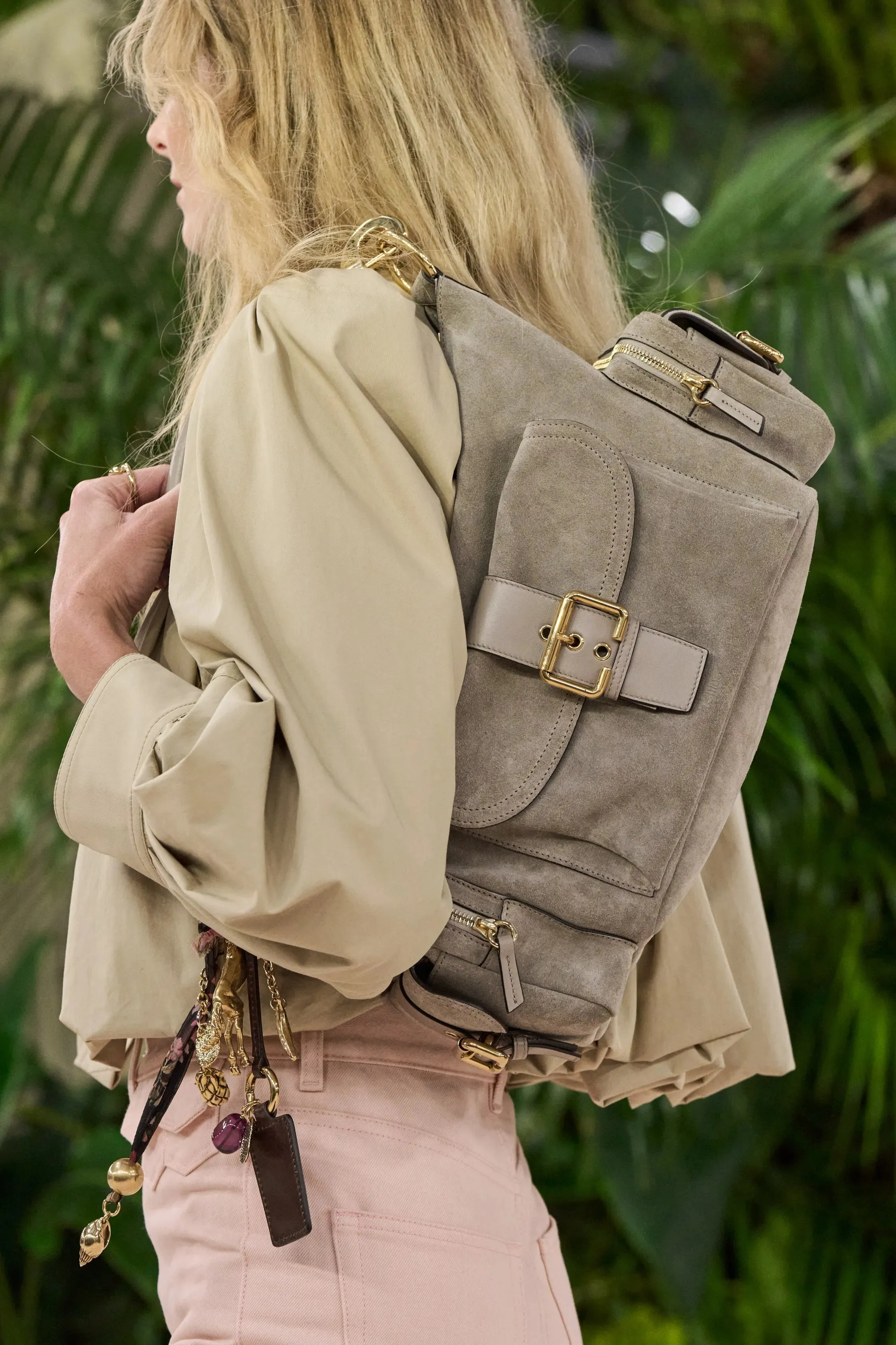 Leather-Trimmed Suede Camera Shoulder Bag