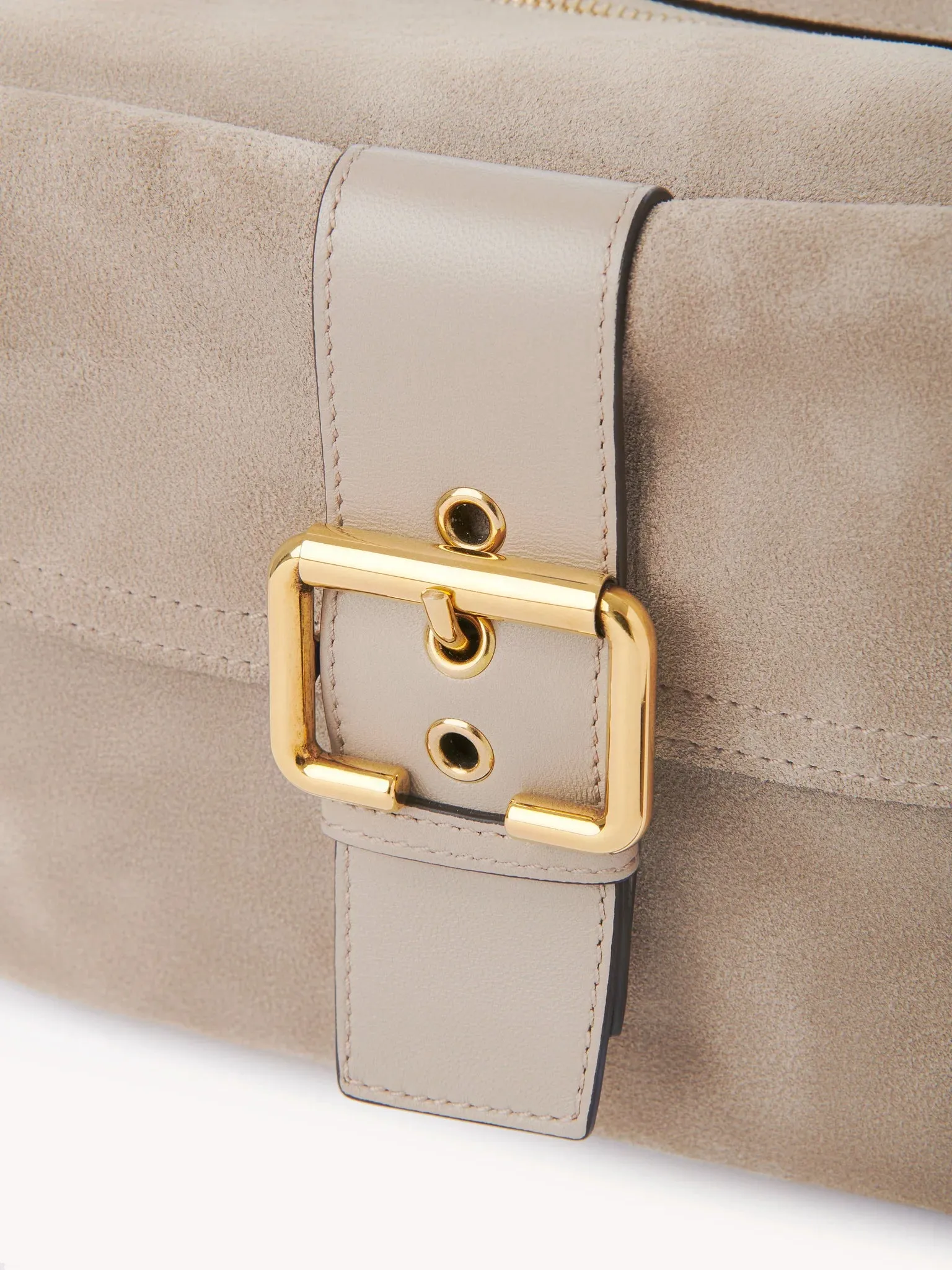 Leather-Trimmed Suede Camera Shoulder Bag