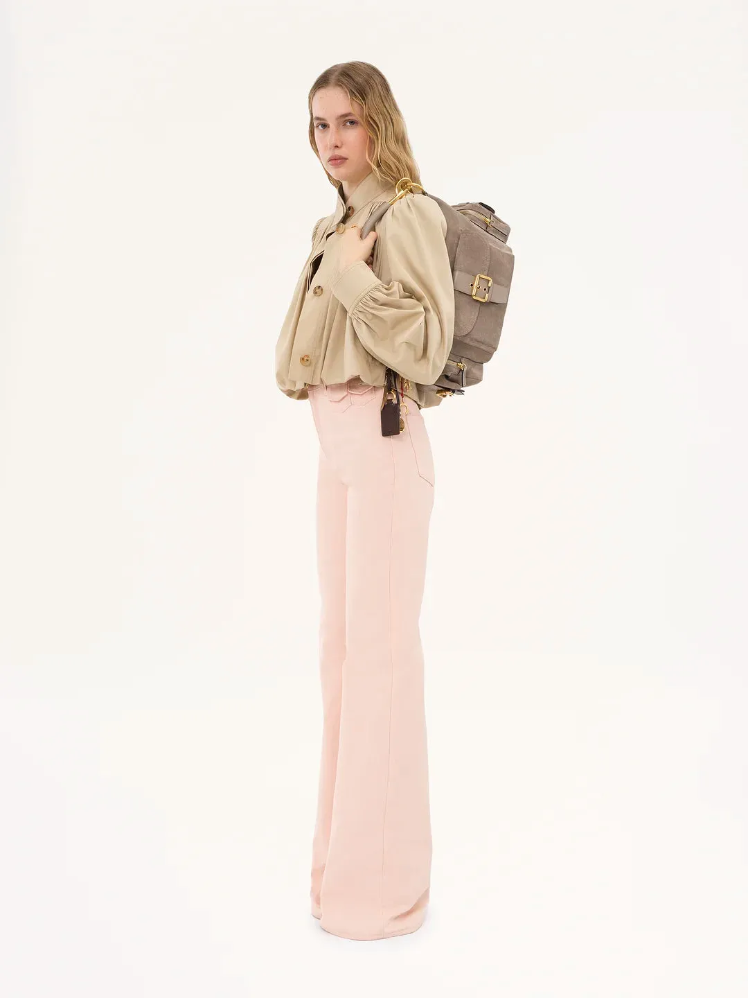 Leather-Trimmed Suede Camera Shoulder Bag