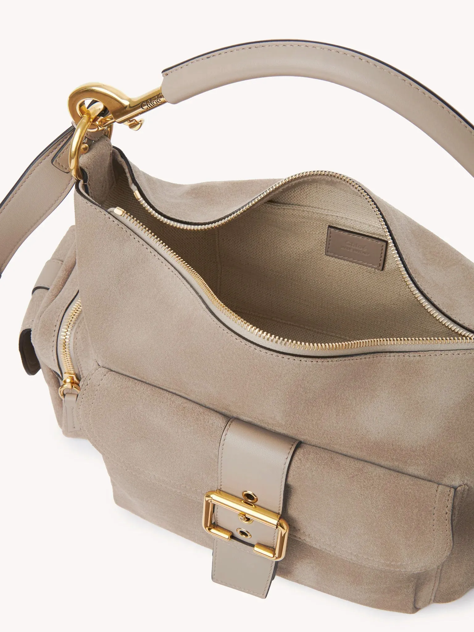 Leather-Trimmed Suede Camera Shoulder Bag